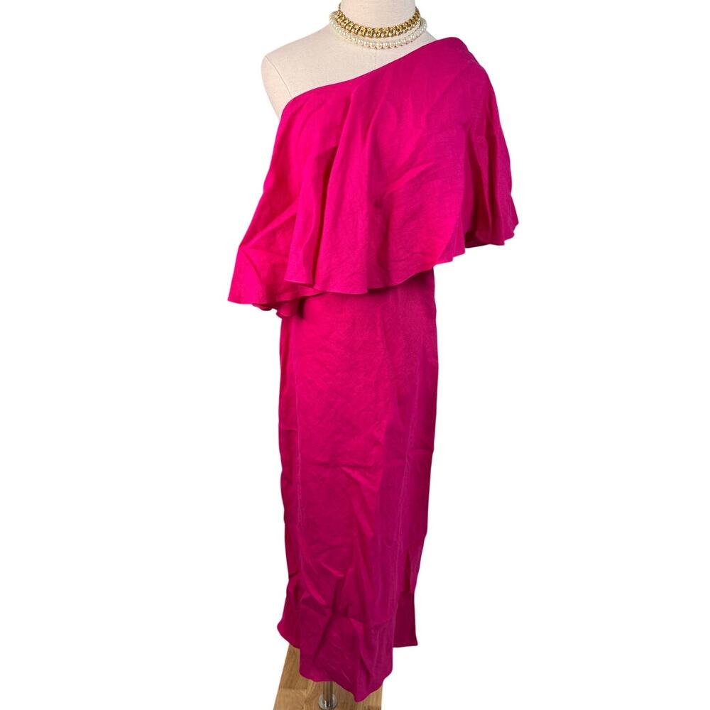Three Graces London Valentina One Shoulder Linen Maxi Dress pink size UK 8 US 4 - Picture 6 of 15